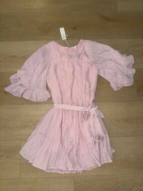 Bluivy Light Pink Ruffle-Sleeve Tie-Waist Dress